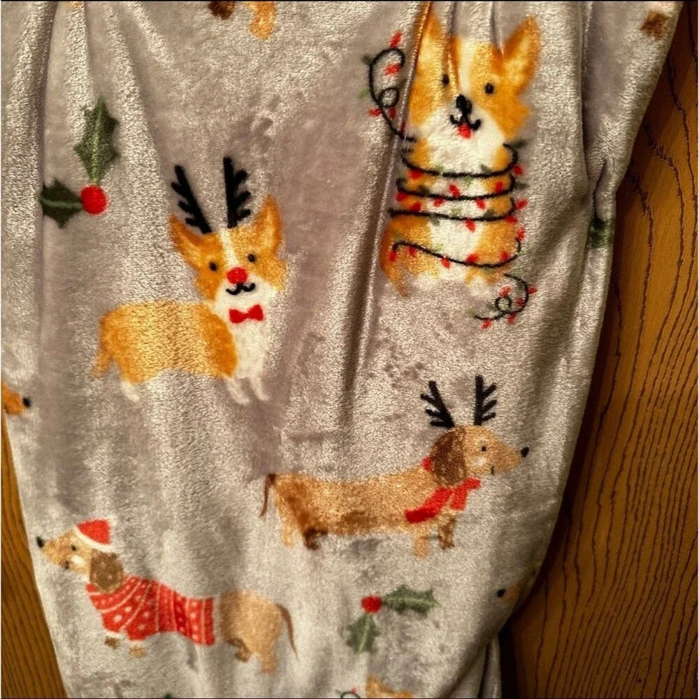 Holiday Christmas Dog Corgi & Dachshund Oversized Fleece Throw Blanket